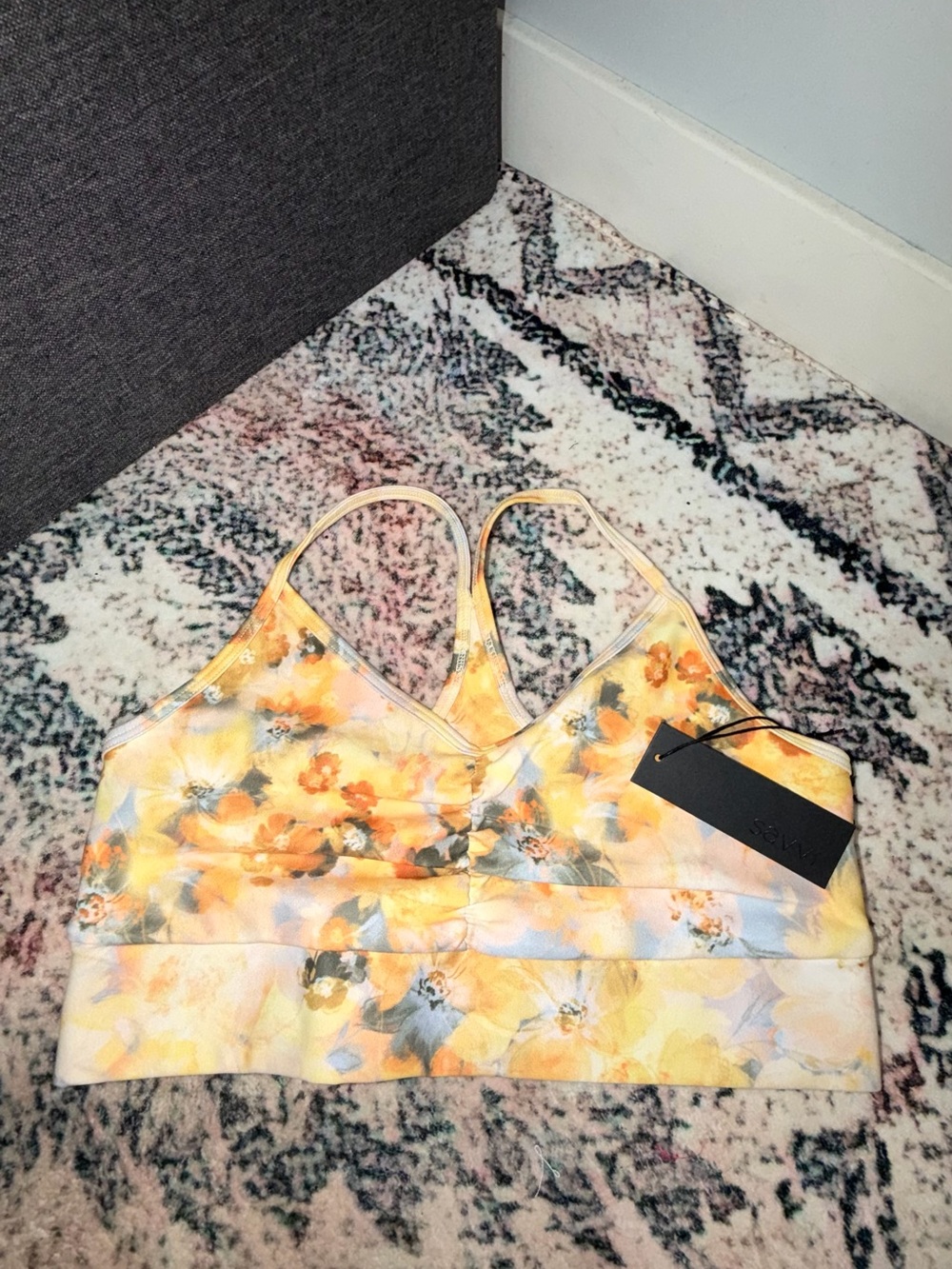 Savvi Yellow Floral Women's Strappy Bralette Top